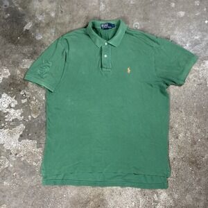 Vintage Polo Ralph Lauren Polo Shirt Size Large Green Embroidered #5 Pony Logo
